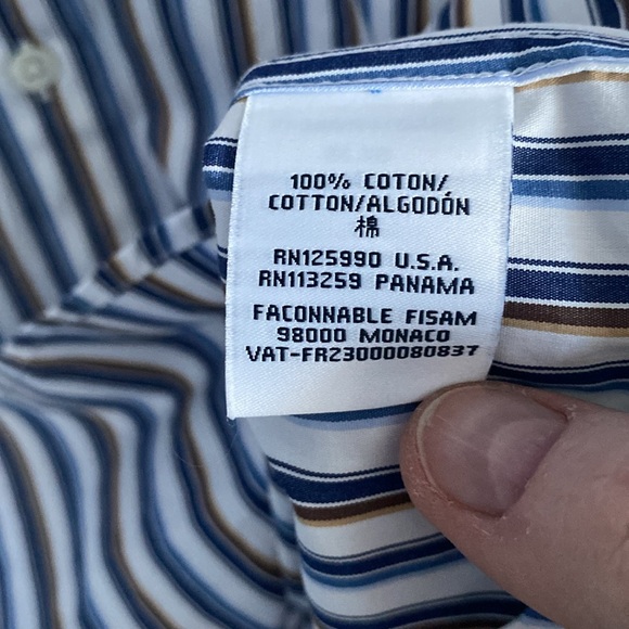 Faconnable Club Fit Striped Long Sleeve Button Down Shirt. White/Tan/Blue. Sz. L - Picture 15 of 16
